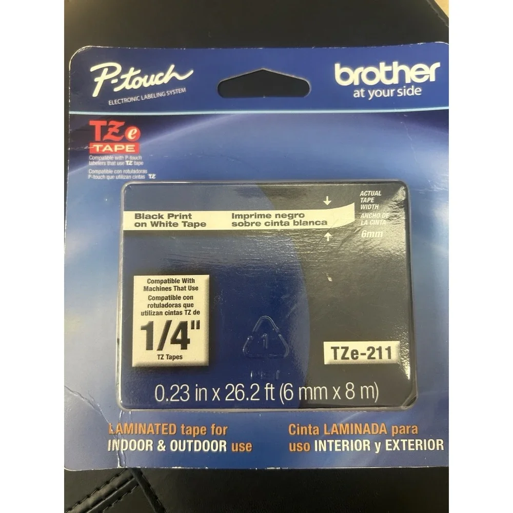 Brother TZe-211 Black Print on White Laminated Tape for P-touch Label Maker 1/4